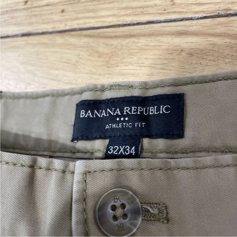 Banana Republic Athletic Fit Pants Mens 32x34 Khaki Tan Flat Front Chino New - Picture 4 of 16